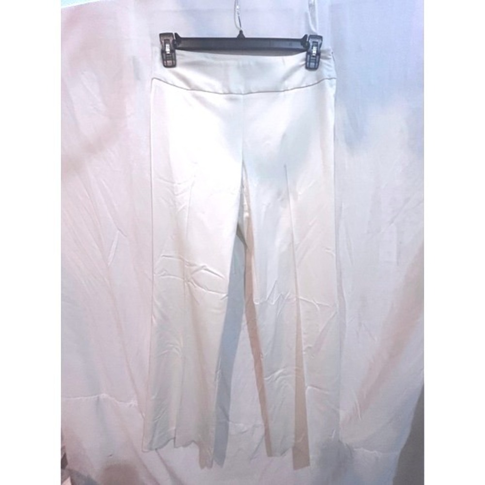 Trina‎ Turk Wide Leg Pants Women Size 6 Cream Good Cropped Satin Business Casual